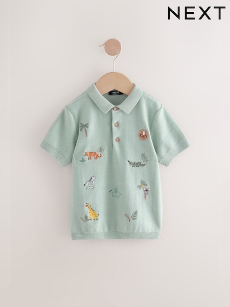 Mineral Blue 100% Cotton Knitted Short Sleeve Embroidered Polo Shirt (3mths-7yrs) (AA9504) | €16 - €19
