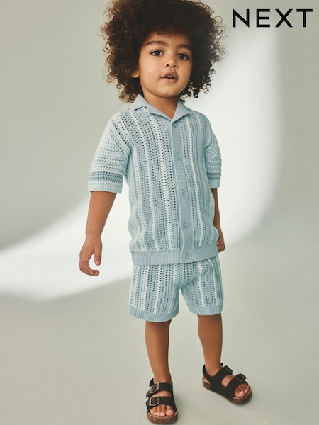 Blue Crochet Knitted Short Sleeve Shirt and Shorts Set (3mths-10yrs) (AA9516) | 906 UAH - 1,070 UAH