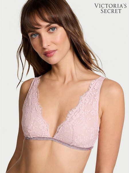 Victoria's Secret Chalk Rose Pink Twinkle Lace Elongated Triangle Bralette (AA9531) | €52