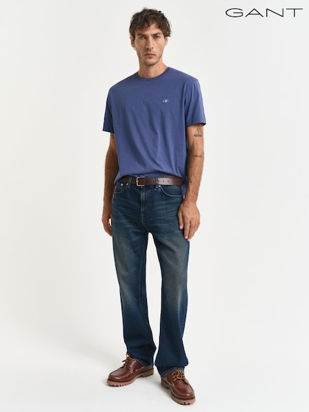GANT Mid Blue Regular Fit Short Sleeve Sheild 100% Cotton T-Shirt (AA9542) | €53