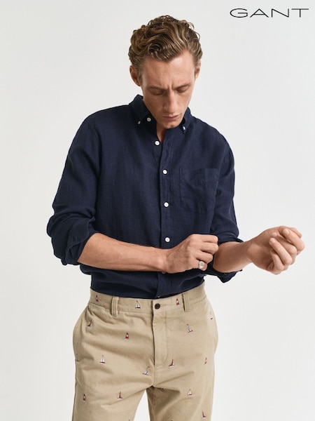GANT Navy Regular Fit Garment Dyed 100% Cotton Shirt (AA9551) | €179