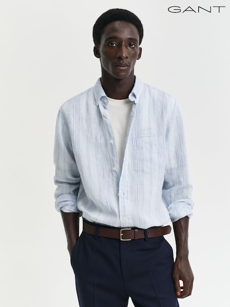 GANT Blue Regular Fit Linen Stripe Shirt (AA9566) | R$ 1,235