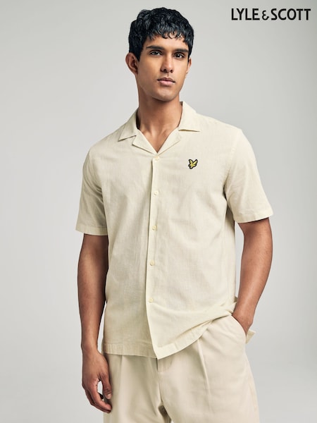 Lyle & Scott Yellow Linen Blend Oxford Revere Shirt (AA9705) | €86