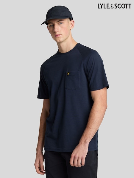 Lyle & Scott Blue Linen Blend Raglan T-Shirt (AA9723) | AED233