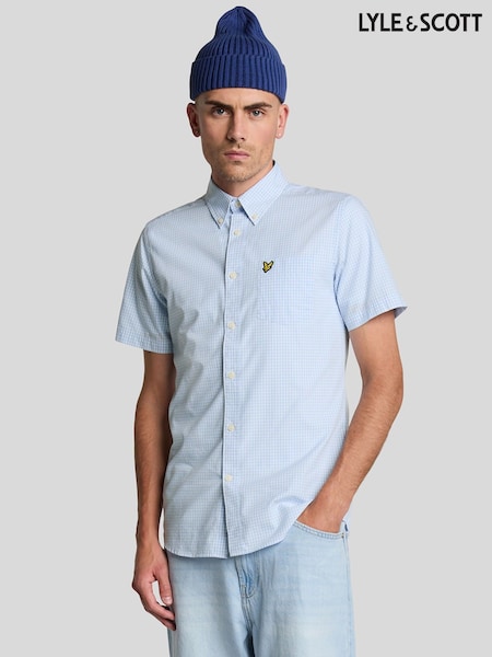 Lyle & Scott Blue Slim Fit Cotton Short Sleeve Gingham Shirt (AA9729) | €80