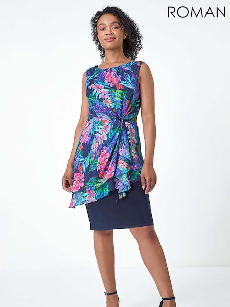 Roman Blue Petite Tropical Asymmetric Frill Dress (AA9926) | 3,605 UAH