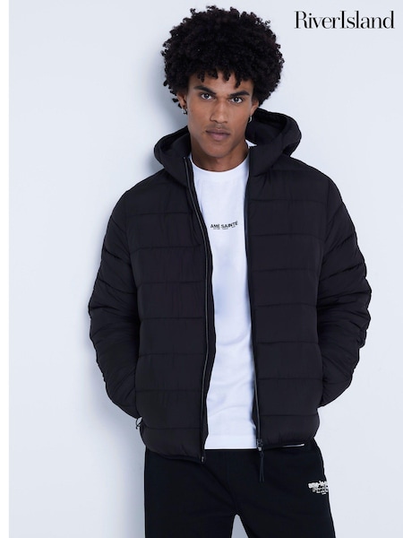 River Island Black Quilted Hooded Coat (AA9930) | €66