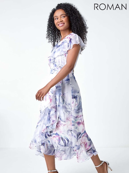 Roman Petite Floral Print Wrap Frill Midi Dress (AA9945) | €80