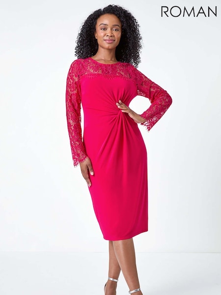 Roman Pink Petite Lace Detail Knot Front Stretch Dress (AA9946) | €64
