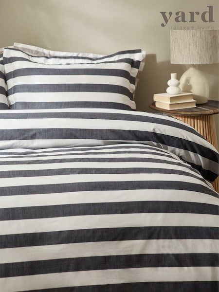 Yard Ink Blue Leyburn Stripe 100% Cotton Duvet Set (AA9953) | €25 - €56