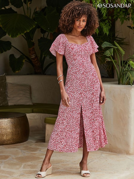 Sosandar Floral Print Angel Sleeve Midi Dress (AA9961) | 108 €