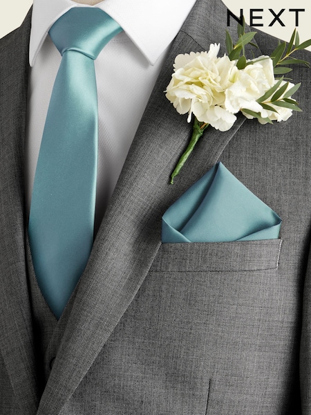 Sage Green Silk Tie And Pocket Square Set (AAU491) | €32