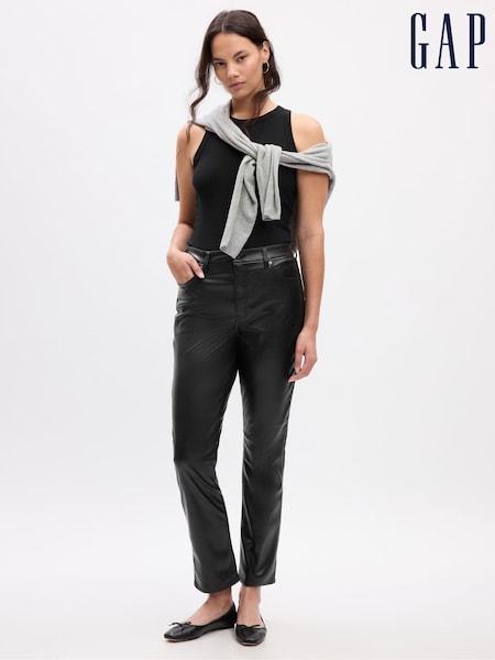 Gap Black High Waisted Slim Fit Faux Leather Vintage Trousers (AB1063) | €25