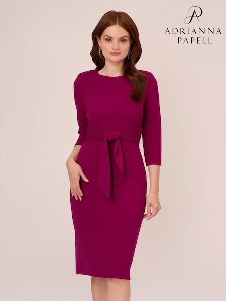 Adrianna Papell Pink Knit Crepe Tie Waist Sheath Dress (AB1124) | 961 LEI