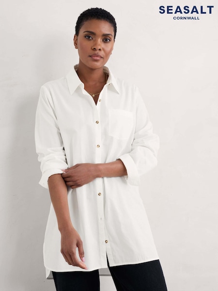 Seasalt Cornwall White Sea Lane Longline Shirt (AB1179) | 218 QAR