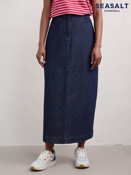 Seasalt Cornwall Blue Cherry, Strawberry Tree Midi Denim Skirt (AB1180) | €99