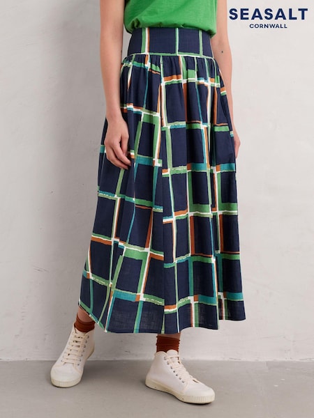 Seasalt Cornwall Blue Mevagissey Organic Cotton Midi Skirt (AB1207) | €42