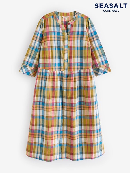 Seasalt Cornwall Blue/Brown Tresco Abbey Yarn Dye Shirt Dress (AB1211) | €51