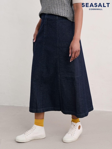 Seasalt Cornwall Blue Atlantic Ivy 100% Cotton Midi Skirt (AB1222) | €59