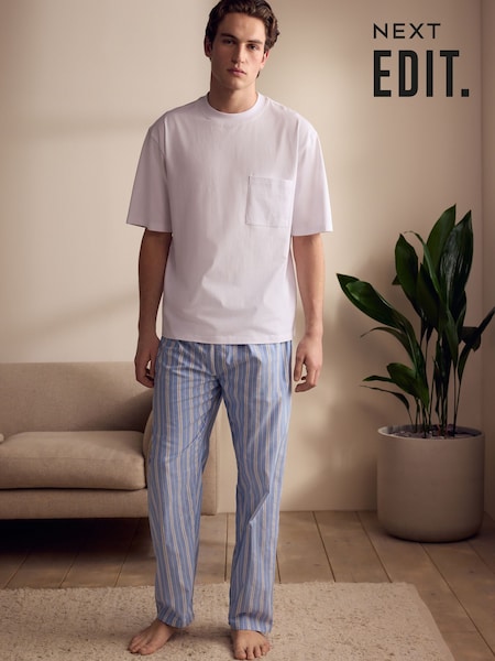 Blue Stripe EDIT Woven Long Pyjamas Set (AB1232) | €34
