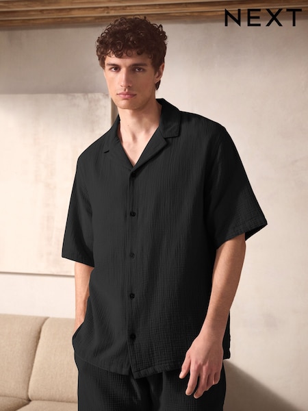 Black Cheesecloth 100% Cotton Shirt And Shorts Set (AB1251) | €38