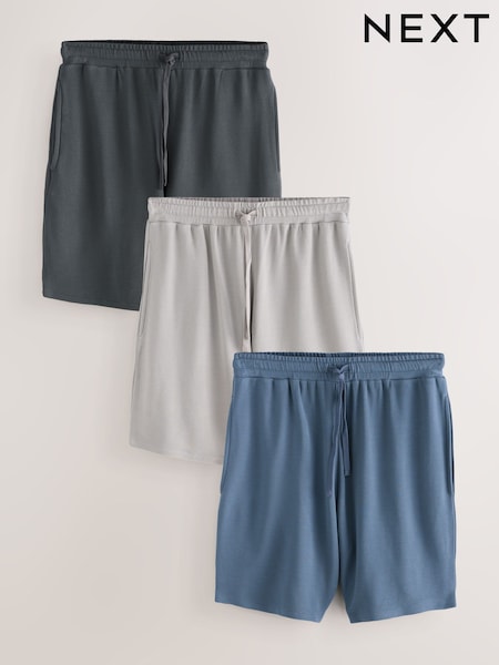 Blue/Grey Ottoman Ribbed Modal Shorts 3 Pack (AB1267) | €72