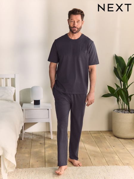 Slate Grey Jersey Long Pyjamas Set (AB1273) | 109 QAR