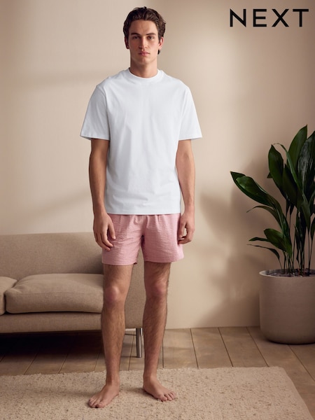 أبيض/أحمر - T-Shirt And Striped Seersucker 100% Cotton Pyjamas Set (AB1403) | ‏158 ر.ق.