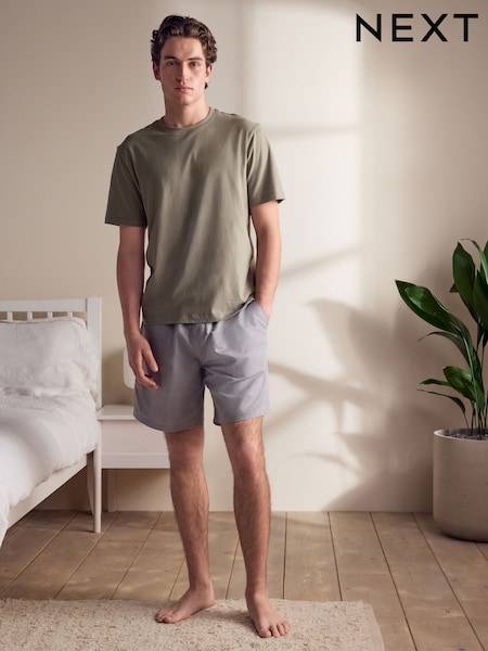 أخضر داكن/ رمادي - Linen Blend Pyjamas Shorts Set (AB1420) | ‏158 ر.ق.