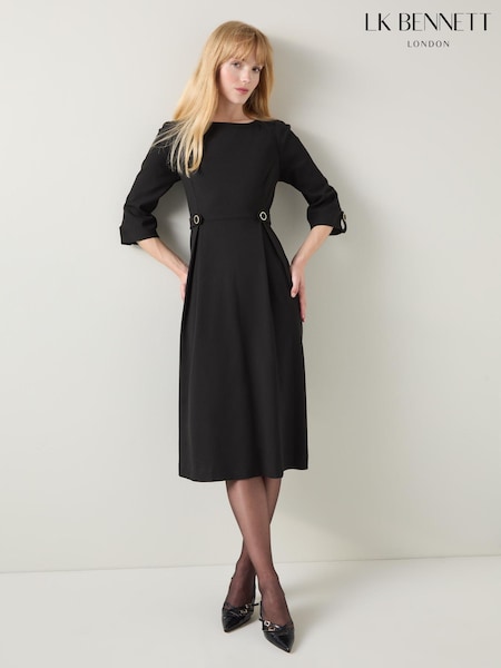 LK Bennett Black Halina Gold Button Detail Dress (AB1522) | €381