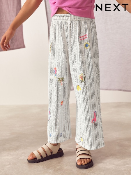 Monochrome Stripe Embellished Wide Leg Trousers (3-16yrs) (AB1533) | AED86 - AED112