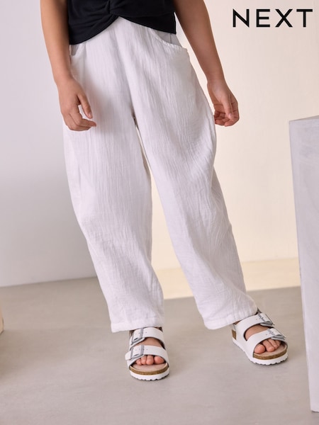 White 100% Cotton Pull On Barrel Trousers (3-16yrs) (AB1543) | €20 - €26