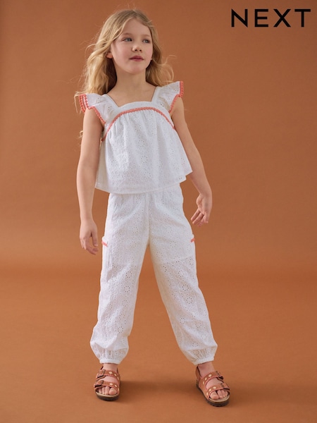 White Broderie 100% Cotton Top and Trousers Set (3-16yrs) (AB1564) | 1,153 UAH - 1,359 UAH