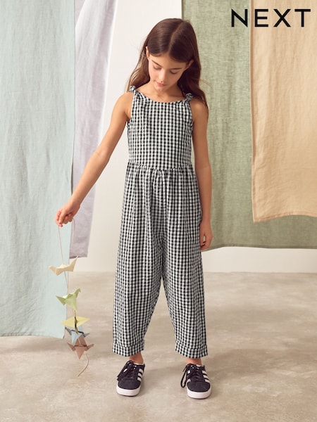 Mono Gingham 100% Cotton Barrel Playsuit (3-16yrs) (AB1569) | AED112 - AED137