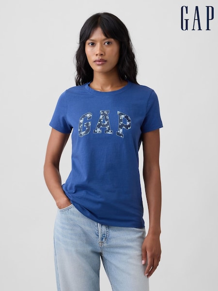 Blue Floral - Gap Logo Short Sleeve T-shirt