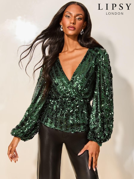 Verde - Bluză Lipsy model petrecut cu paiete (AB1599) | 221 LEI