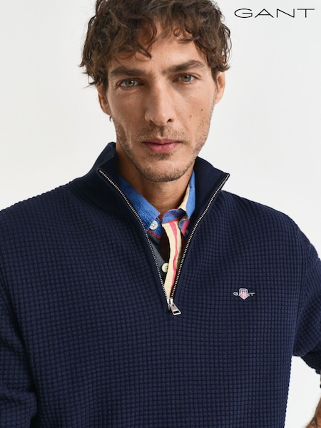 GANT Navy Textured 100% Cotton Half Zip Jumper (AB1616) | R$ 1,235
