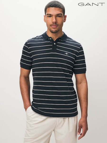 GANT Navy 100% Cotton Short Sleeve Striped Polo Shirt (AB1684) | €136
