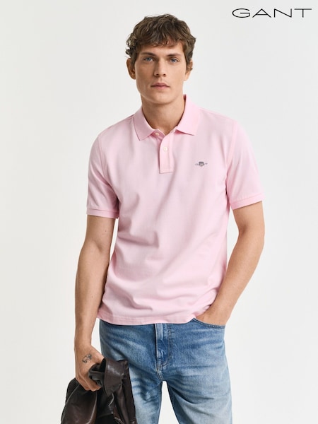GANT Pink Regular Short Sleeve Shield Logo Pique 100% Cotton Polo Shirt (AB1689) | €112