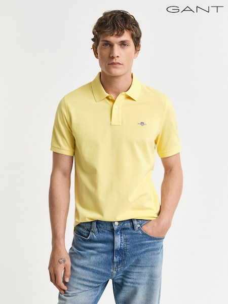 Желтый - GANT Regular Short Sleeve Shield Logo Pique 100% Cotton Polo Shirt (AB1706) | €105