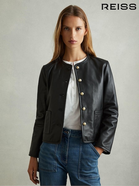 Reiss Gracie Cropped Leather Jacket (AB1747) | €499