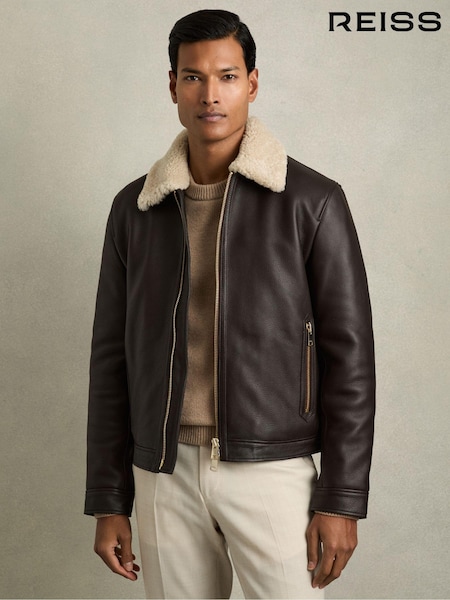 Reiss Shetland Shearling-Collar Leather Jacket (AB1748) | €1,519