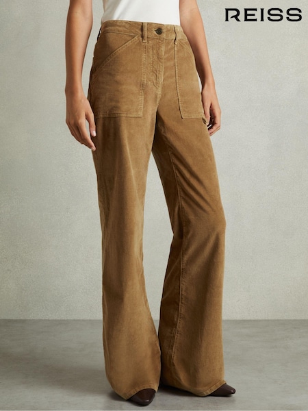 Reiss Brown Marie Petite Cotton-Blend Corduroy Flared Trousers (AB1763) | €85