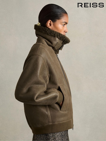Reiss Dark Khaki Blake Shearling Aviator Jacket (AB1774) | €997