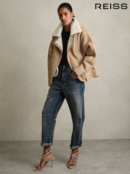 Нейтральный - Reiss Mona Shearling-Lined Leather Aviator Jacket (AB1775) | €2,128