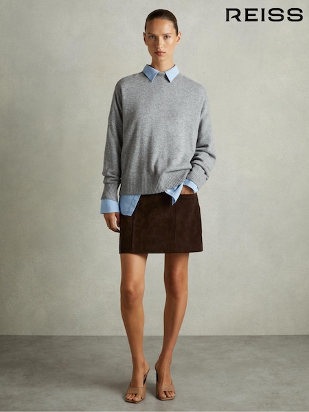 Reiss Chocolate Saddler Suede Mini Skirt (AB1779) | €300