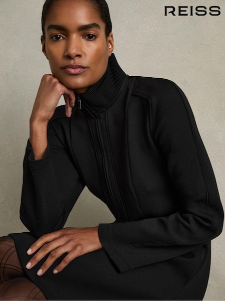 Reiss Black Krysta ZIp-Neck Interlock-Jersey Dress (AB1780) | €139