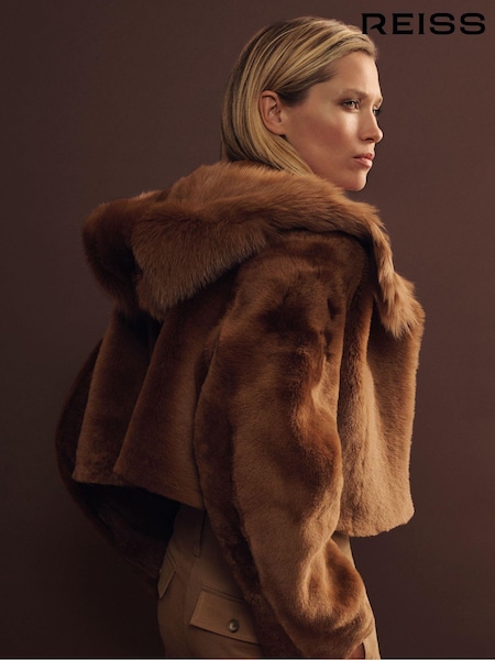Reiss Tan Laure Shearling Removable Hood Jacket (AB1781) | €1,070