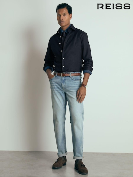 Reiss Navy Wallington Atelier Cotton-Piqué Long-Sleeve Shirt (AB1783) | €144