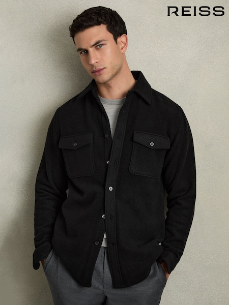 Reiss Black Demari Twin-Pocket Overshirt With Wool (AB1788) | AED850